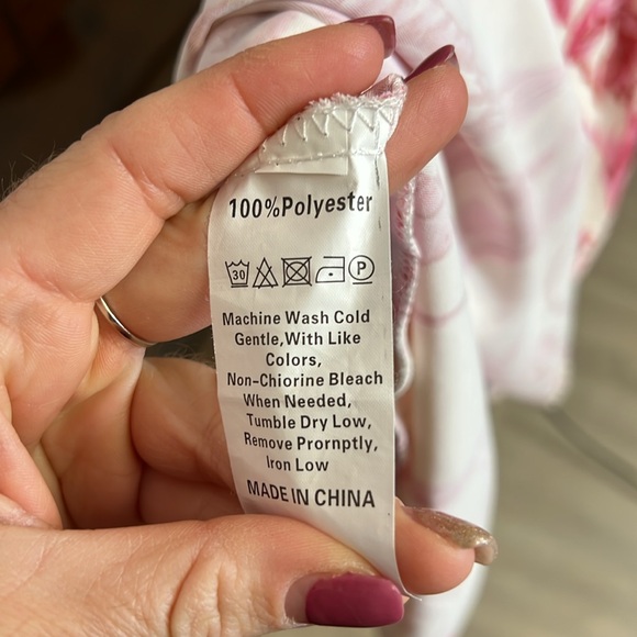 Amazon Pink & Cream Floral Bird Print Button Down Midi Dress- L - Picture 7 of 7